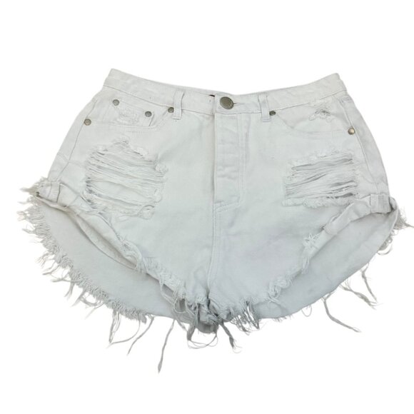 signature8 Distressed White Denim Shorts Size Large hot pants - Picture 2 of 8